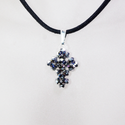 Pendant 45cm - Phoebe-Black Suedine - Pendant 45cm - Laiton argenté
